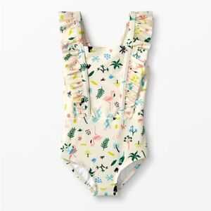 Hanna Andersson one piece swimsuit scru colorful print ruffles criss cross girls